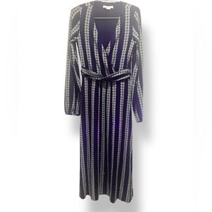 Boden Polka Dot Maxi Dress Navy and Green Size 4 US Belted V-Neck Stripes